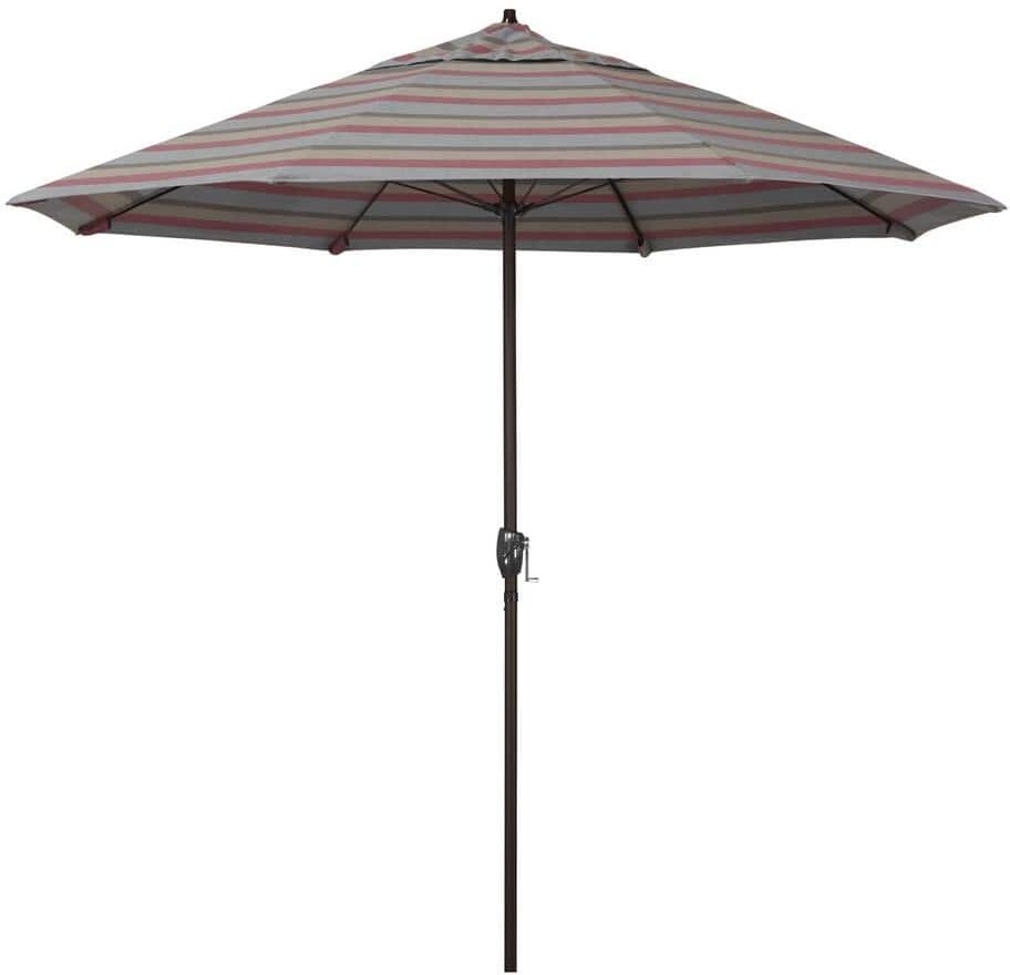 California Umbrella 9 ft. Bronze Aluminum Market Patio Umbrella with Fiberglass Ribs and Auto Tilt in Gateway Blush Sunbrella