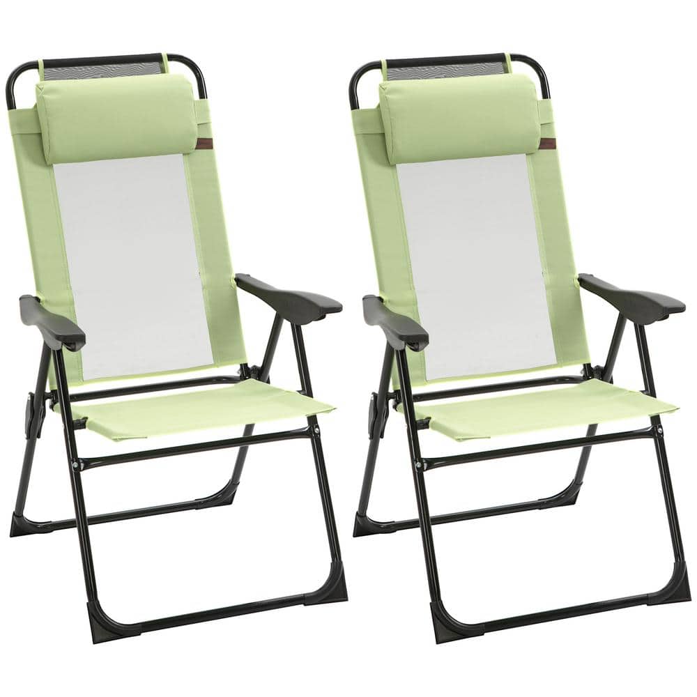 Outsunny Portable Folding Recliner Metal Patio Chaise Outdoor Lounge Chair with Adjustable Backrest in Green (2-Pack)