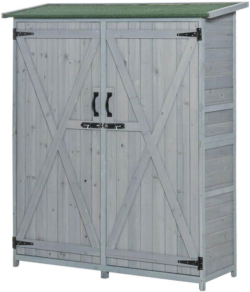 Outsunny 19.75 in. x 55 in. x 63.75 in. Natural Wooden Garden Storage Shed with Locking Door and Interior Shelves