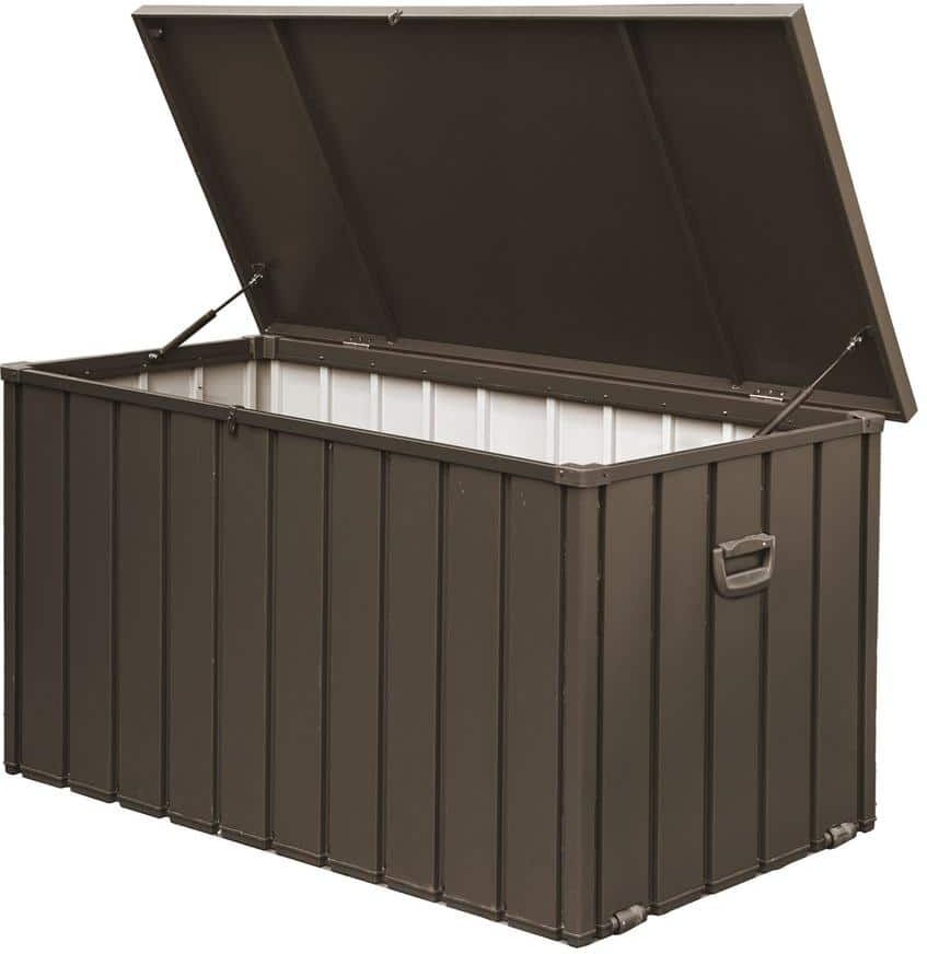 200 Gal. Hot Seller Outdoor Brown Waterproof Large Deck Box Lockable for Gardening Tools Pool Sports Supplies