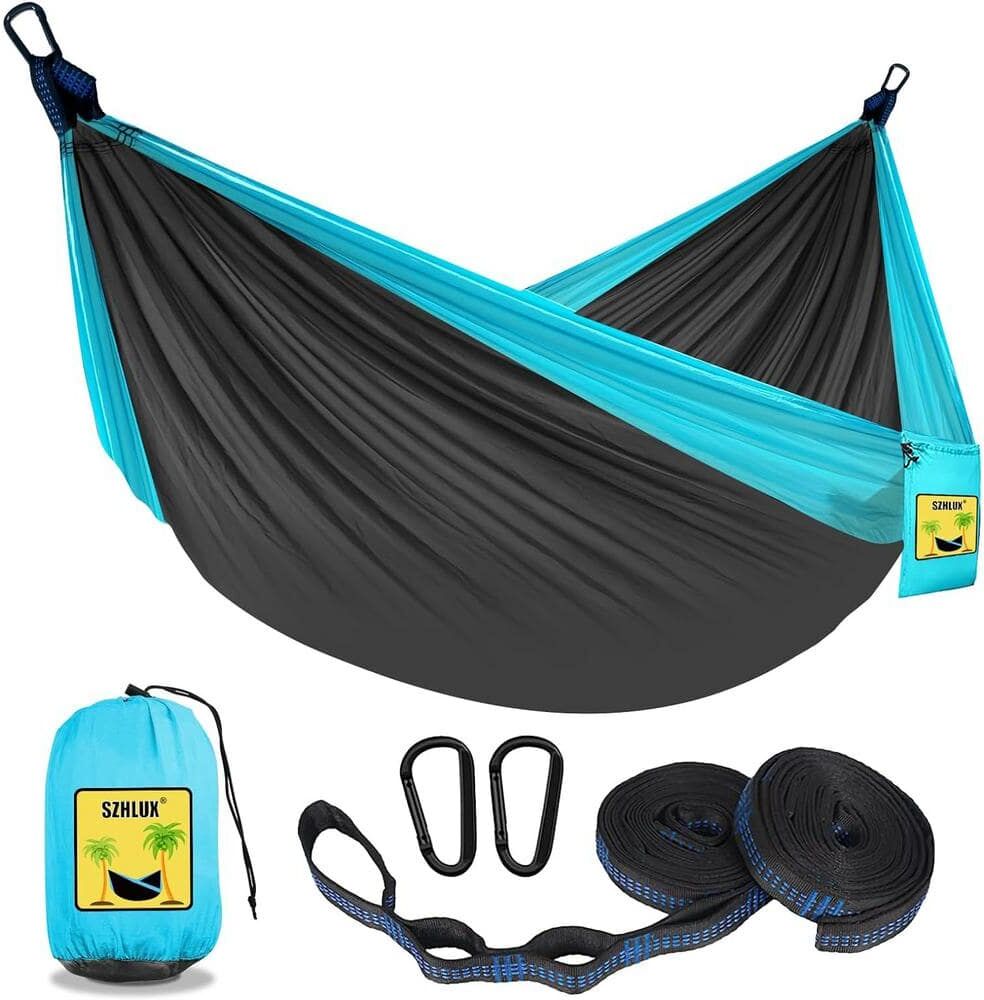 ITOPFOX 8.8 ft. Double and Single Medium Portable Hammock with Storage Bag, 2 10-ft. Talon Straps in Dark Gray and Sky Blue