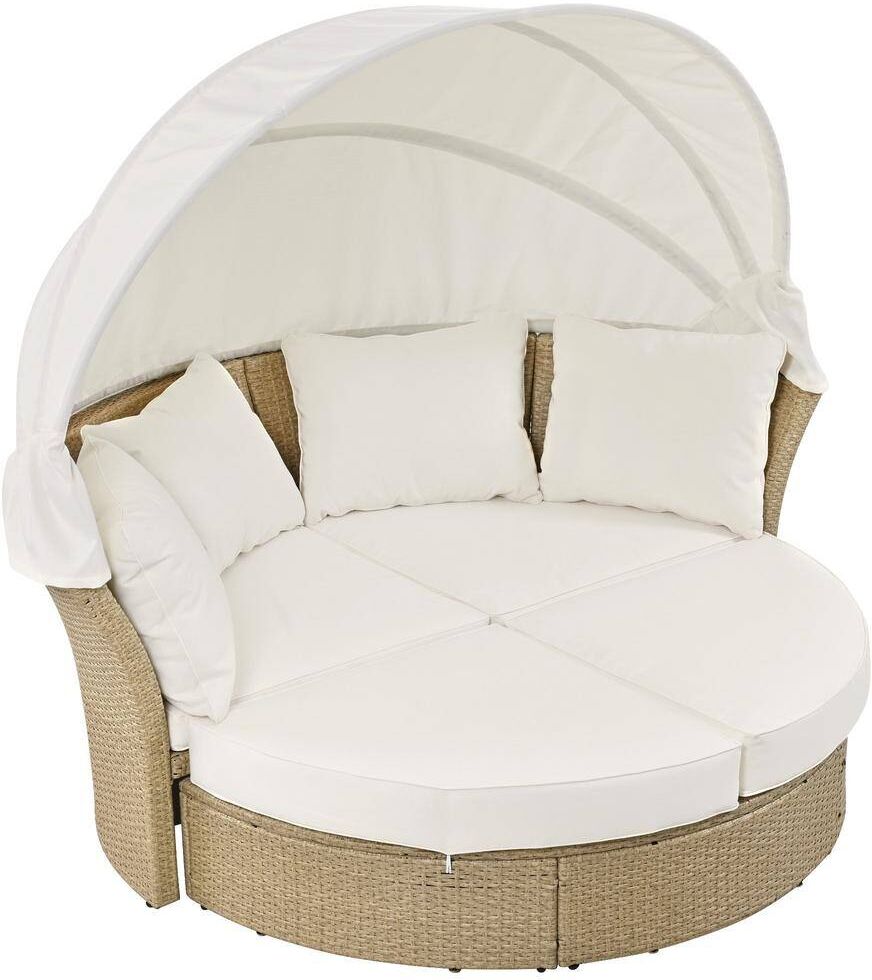 Harper & Bright Designs High-End Wicker Outdoor Patio Day Bed with Beige Cushions, 4 Pillows and Retractable Canopy