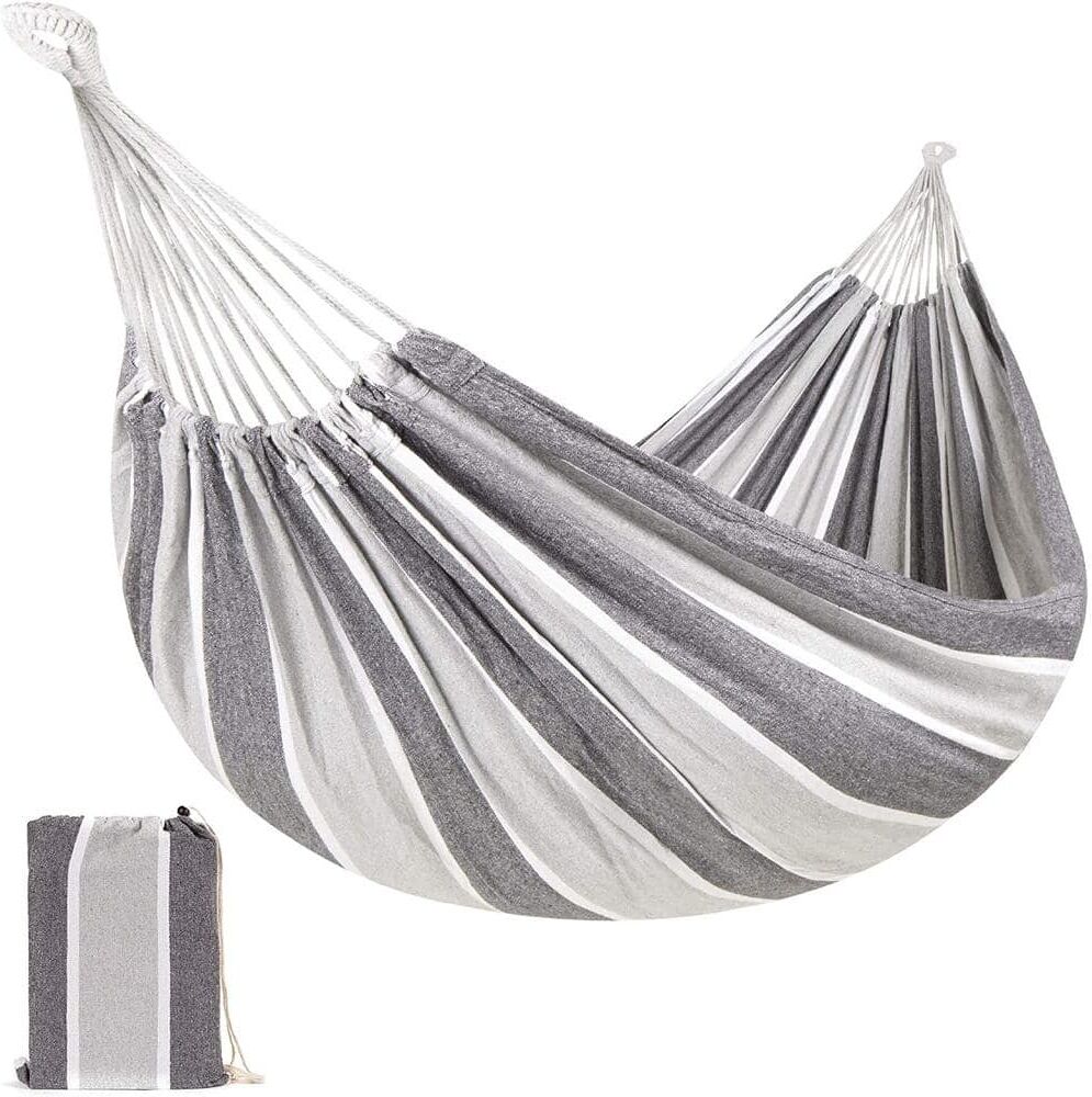 8 ft. 2-Person Indoor Outdoor Brazilian-Style Cotton Double Hammock Bed w/Portable Carrying Bag - Steel