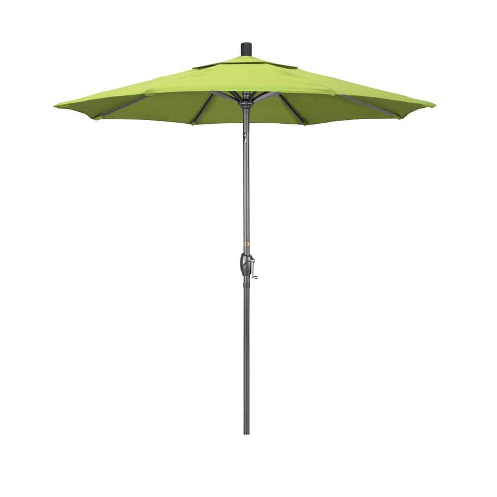 California Umbrella 7.5 ft. Grey Aluminum Market Push Button Tilt Crank Lift Patio Umbrella in Parrot Sunbrella