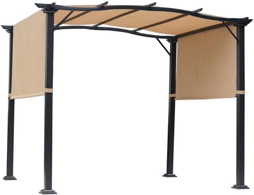 Outsunny 7.5 ft. H Steel Frame Polyester Fabric Gazebo with Retractable Canopy Shade Awning and Classic European Design