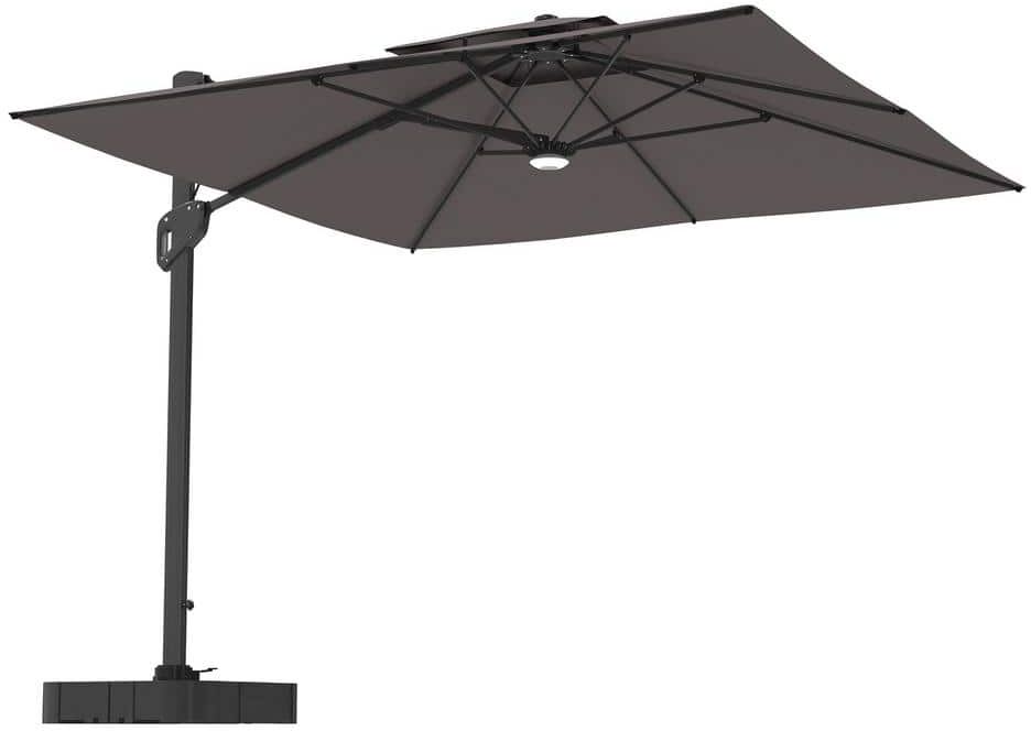 Mondawe 10 ft. Aluminum Cantilever Bluetooth Speaker Atmosphere Lamp Offset Outdoor Patio Umbrella with Base/Stand in Dark Grey