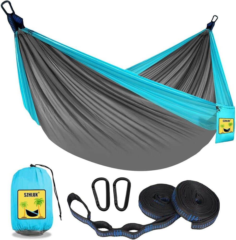 ITOPFOX 9.8 ft. Double and Single Large Portable Hammock with Storage Bag, 2 10-ft. Talon Straps in Gray and Sky Blue