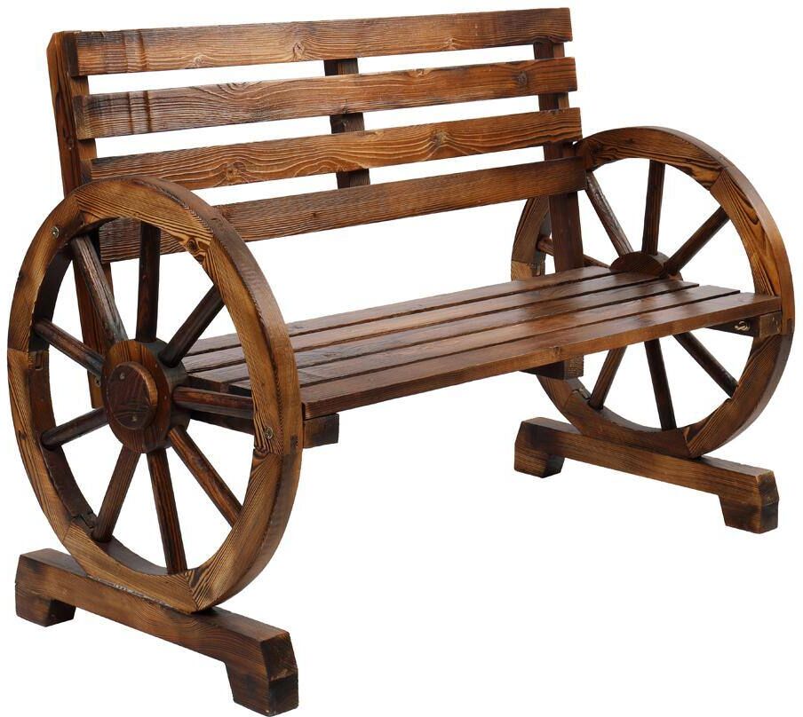 TIRAMISUBEST 41.1 in. x 21.1 in. x 30.9 in. Rustic 2-Person Brown Wood Wagon Wheel Outdoor Bench