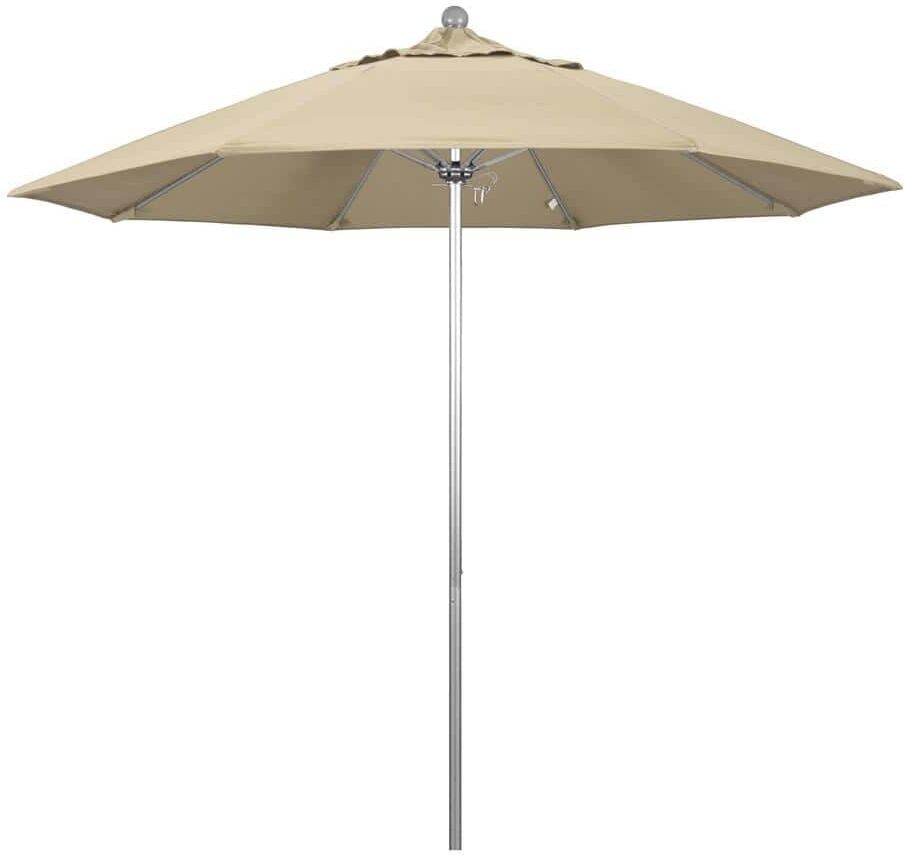 California Umbrella 9 ft. Silver Aluminum Commercial Market Patio Umbrella with Fiberglass Ribs and Push Lift in Antique Beige Sunbrella