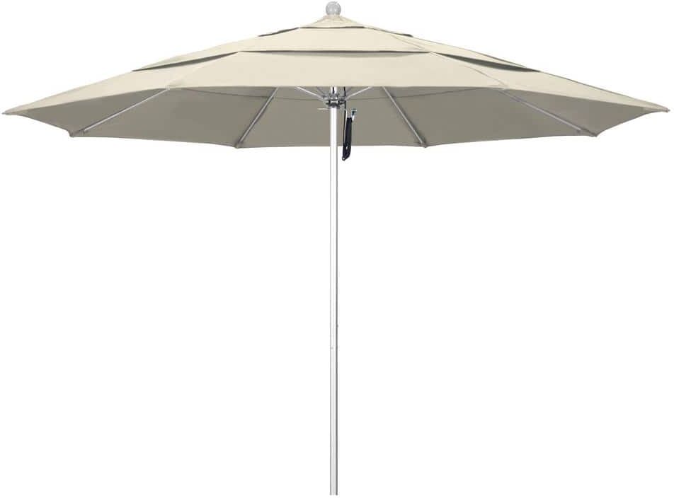 California Umbrella 11 ft. Silver Aluminum Commercial Market Patio Umbrella with Fiberglass Ribs and Pulley Lift in Antique Beige Olefin