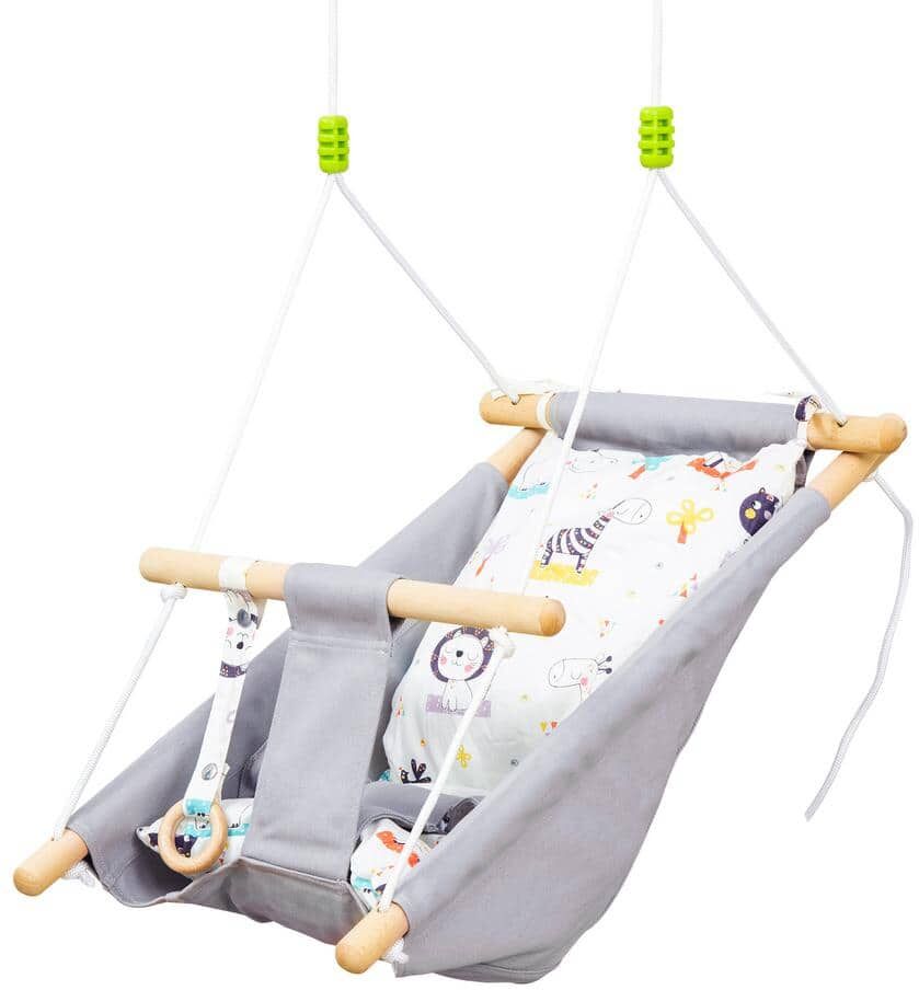 Tatayosi Indoor Baby Swing with 2 Cushions, Infant Chair for Home Patio Lawn, 6 Months to 3 Years Old, Gray