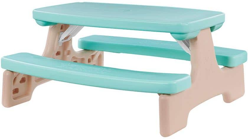 Kidzilla Kids Modern Aqua Blue Rectangular Plastic Picnic Outdoor Bench Table Set