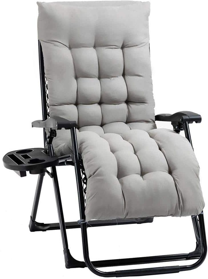 Outsunny Padded Zero Gravity Chair, Folding Metal Outdoor Recliner Chair, Patio Lounger with Cup Holder and Grey Cushion