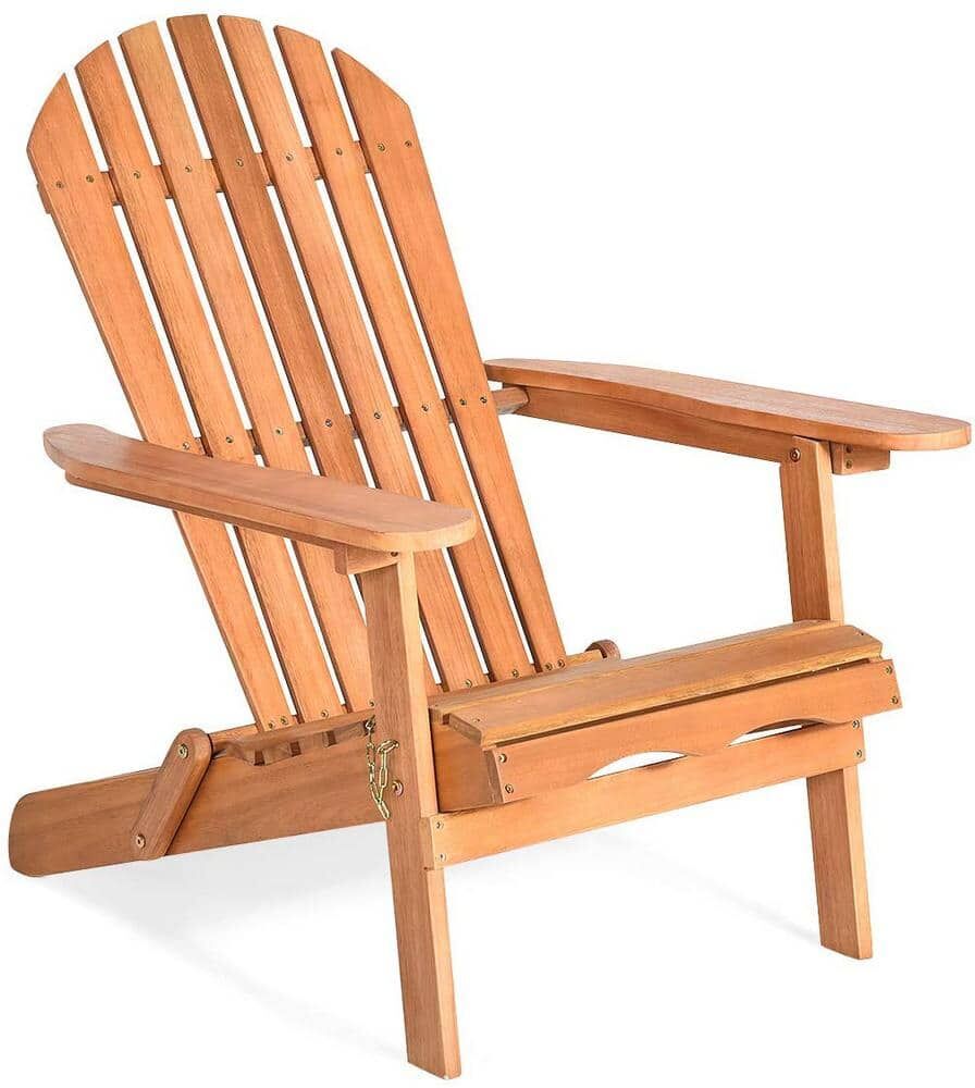 Costway Foldable Wood Outdoor Recliner Adirondack Chair in Natural