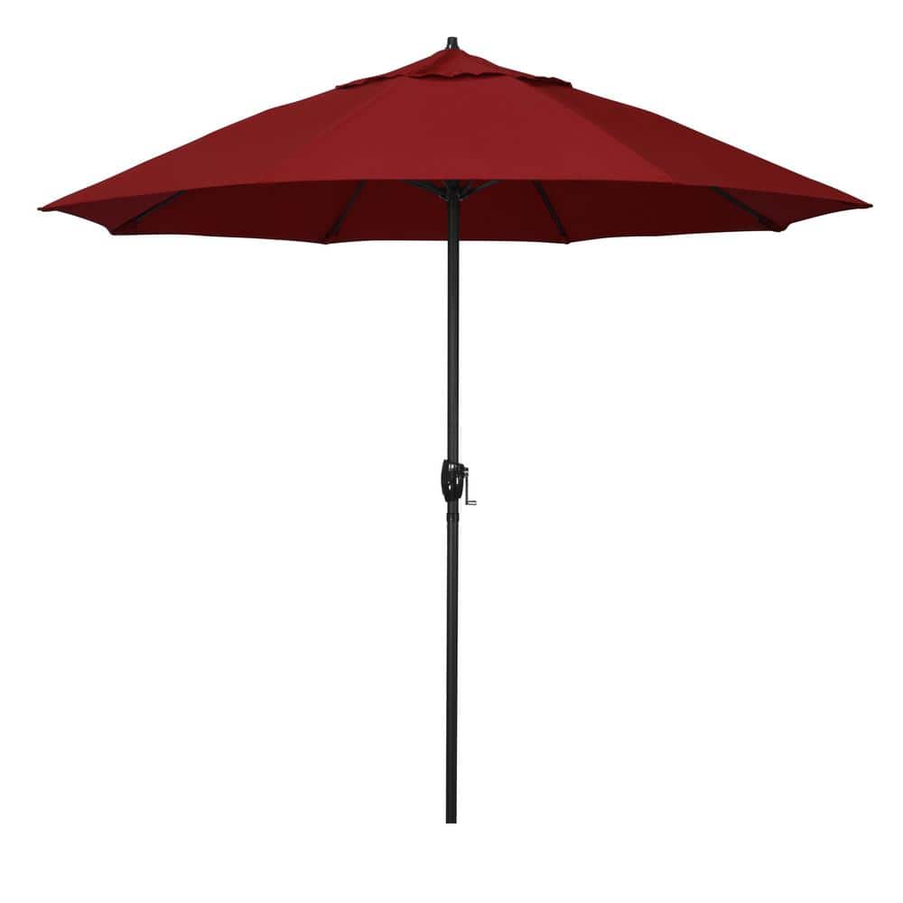 California Umbrella 9 ft. Bronze Aluminum Market Patio Umbrella with Fiberglass Ribs and Auto Tilt in Red Pacifica