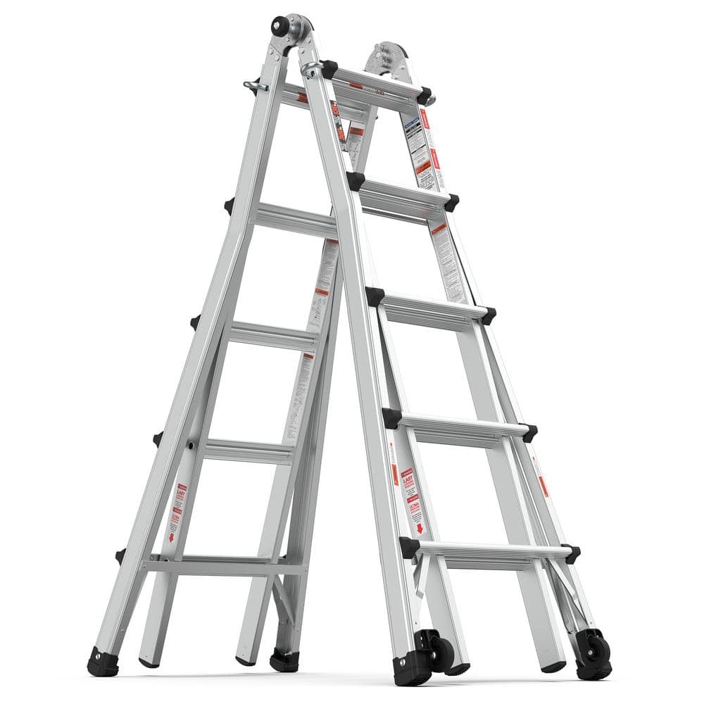 ITOPFOX 15.5 FT Reach Aluminum Multi-Position Ladder with Wheels, 300 lbs. Load Capacity (Type IA Duty Rating)