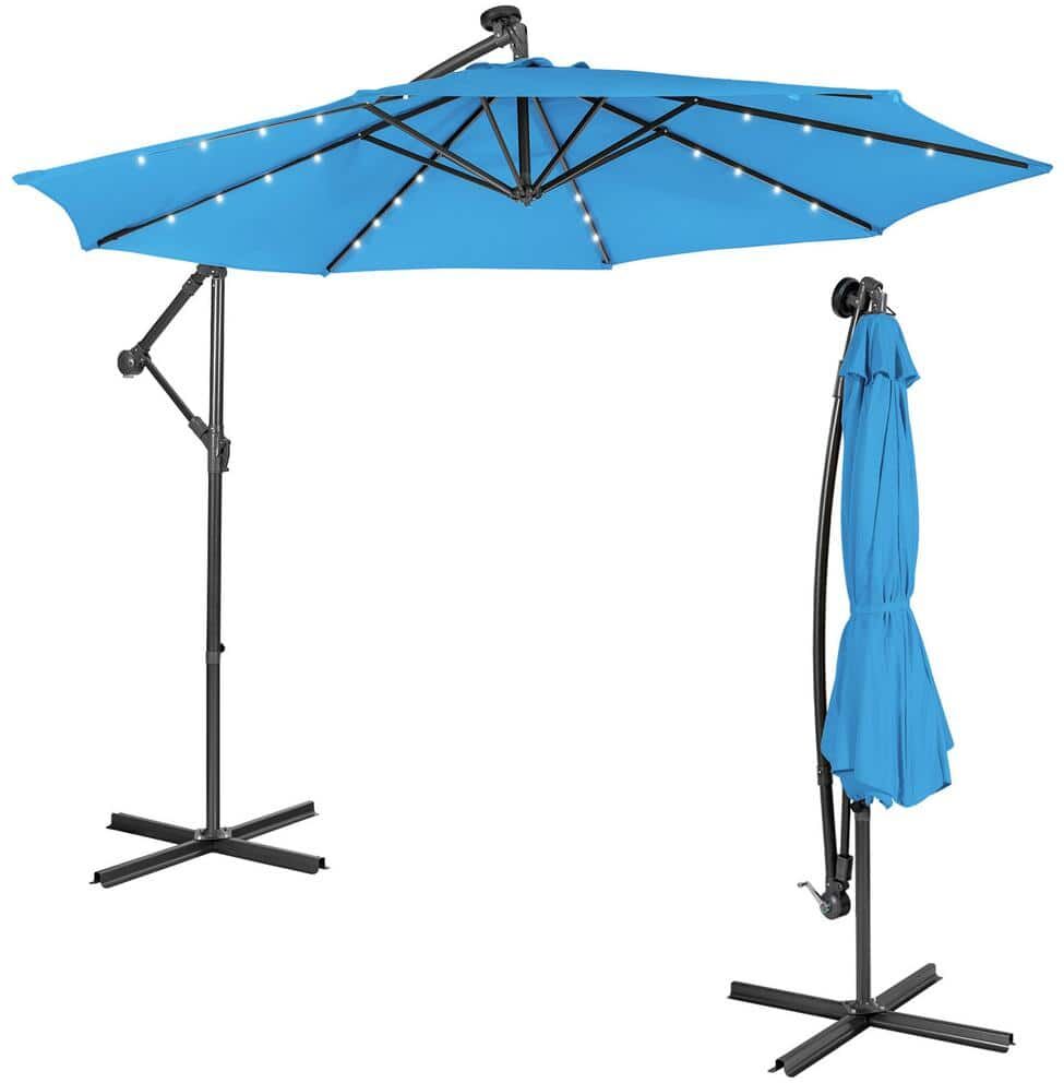 ANGELES HOME 10 ft. Steel Cantilever Solar Patio Umbrella with Tilting System in Blue