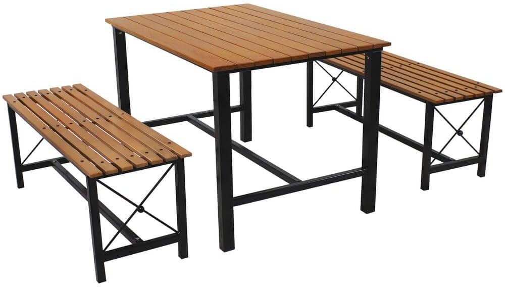 Sunnydaze Decor European Chestnut Outdoor Dining Table and Benches