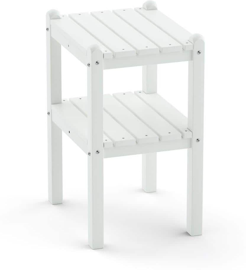 Zeus & Ruta White Plastic Outdoor Side Table for Backyard Pool