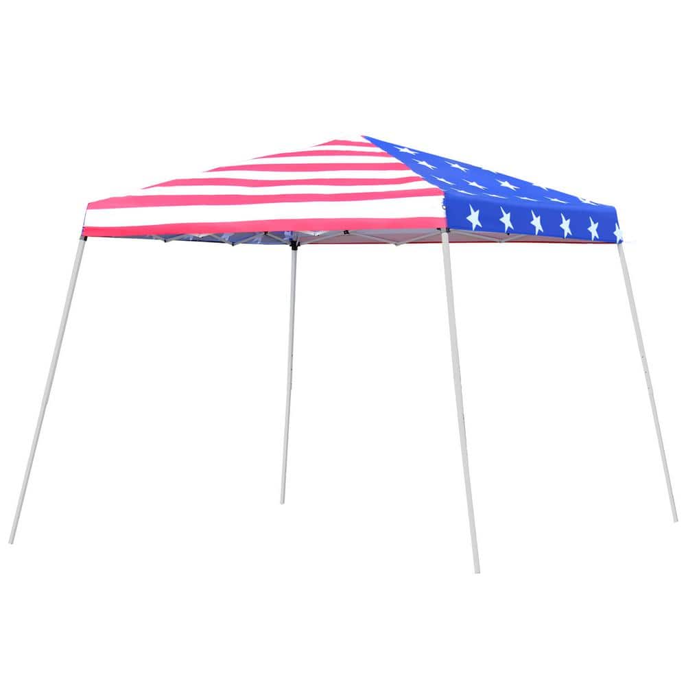 Outsunny 10 ft. x 10 ft. American Flag Outdoor Canopy Pop Up Event Tent with Slanted Legs for Events, Weddings and Parties