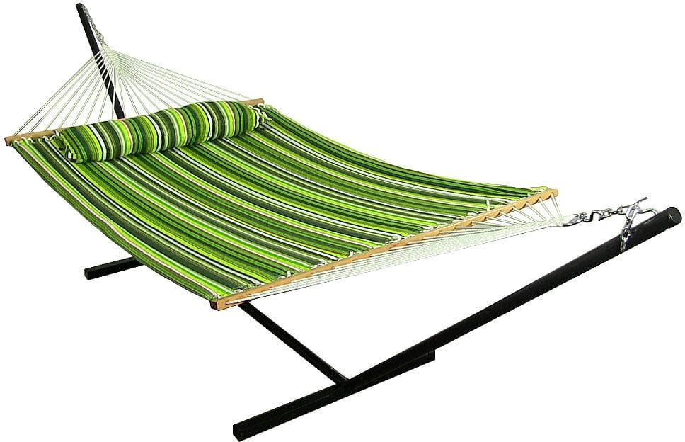 Sunnydaze Decor 10-3/4 ft. Quilted 2-Person Hammock with 12 ft. Stand in Melon Stripe