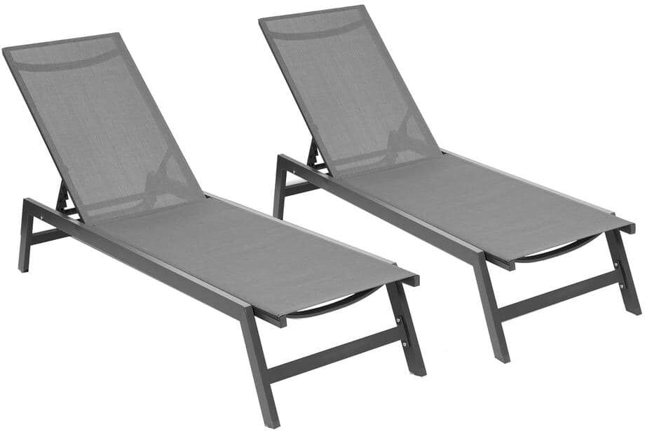 Cesicia Dark Gray 2-Piece Metal Patio Outdoor Chaise Lounge Chairs with 5-Position Adjustable Aluminum Recliner