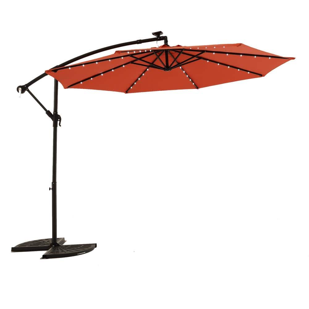 Zeus & Ruta 10 ft. LED Cantilever Umbrella in Orange with Crank and 40 LED Lights for Garden Outside Deck Swimming Pool