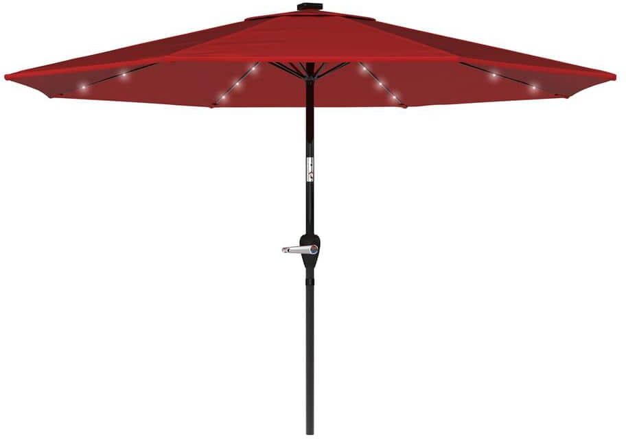 Pure 10 ft. Aluminum Solar LED Lighted Patio Market Umbrella with Auto Tilt, Easy Crank Lift in Red