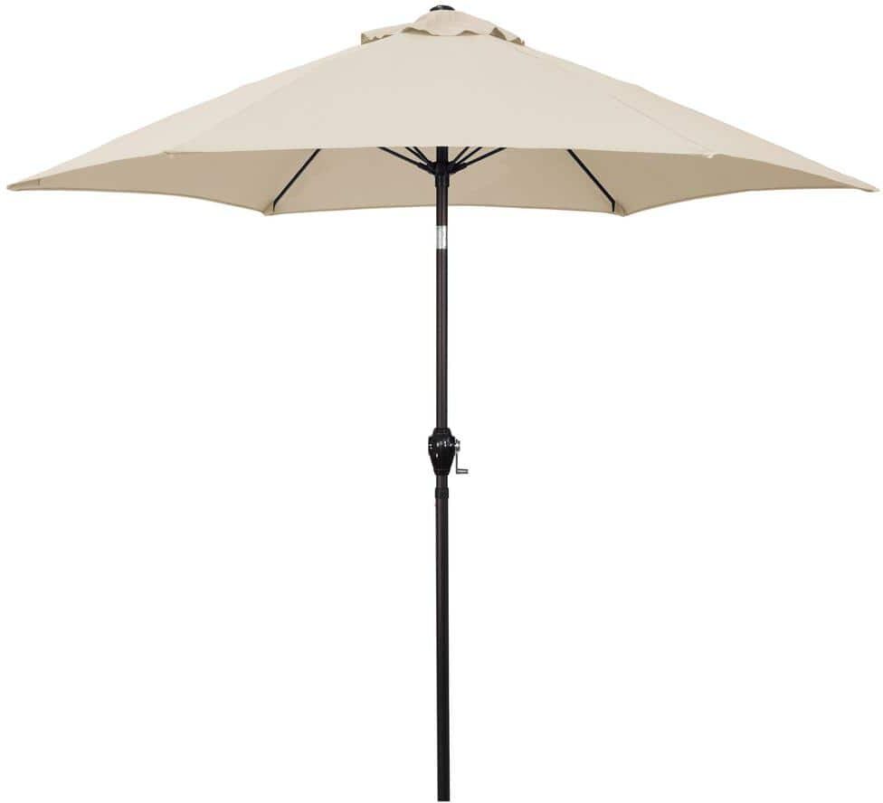 Astella 9 ft. Aluminum Market Patio Umbrella with Fiberglass Ribs, Crank Lift and Push-Button Tilt in Antique Beige Polyester