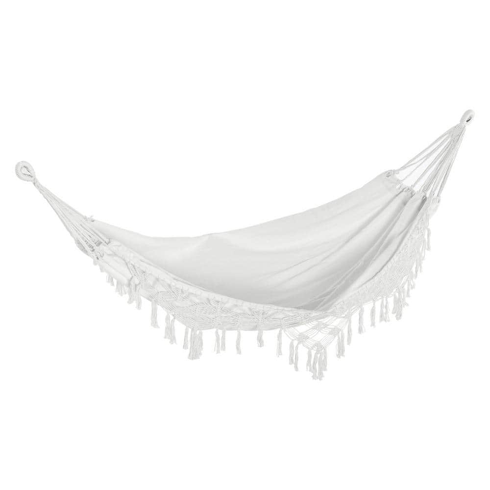 Outsunny 113.5 in. L Portable Hammock Bed in White with Brazilian Style Hammock for Single Person with Carrying Bag