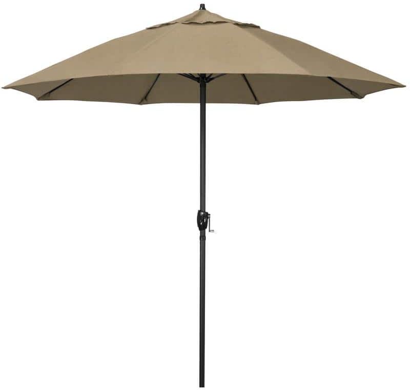 California Umbrella 7.5 ft. Bronze Aluminum Market Patio Umbrella with Fiberglass Ribs and Auto Tilt in Heather Beige Sunbrella