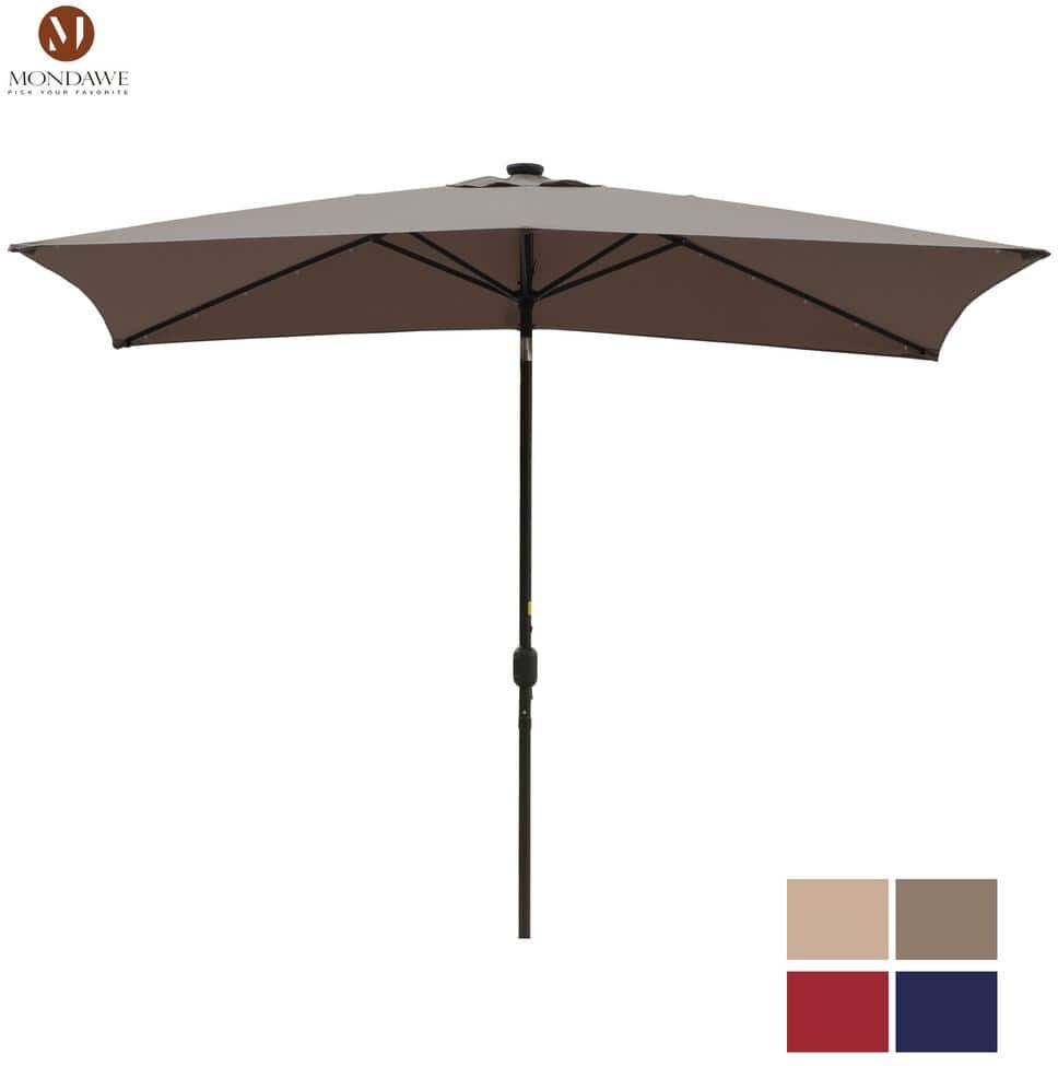 Mondawe 10 ft. Aluminum Pole Market Solar Patio Umbrella Outdoor Umbrella in Taupe with 26 LED Lights & Crank Lift System