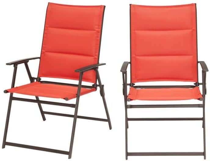 StyleWell Mix and Match Steel Padded Sling Folding Outdoor Patio Dining Chair in Ruby Red (2-Pack)