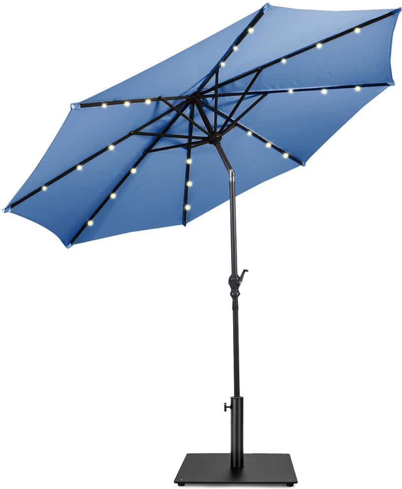 Costway 10 ft. Solar Lights Patio Umbrella Outdoor in Blue with 36 lbs. Steel Umbrella Stand