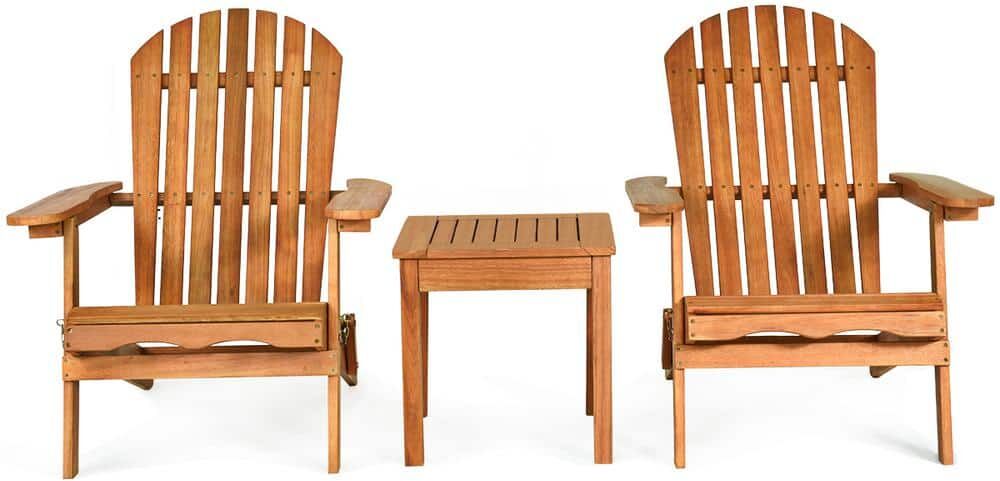 Costway 3 Piece Wooden Adirondack Patio Conversation Chair Table Set Folding Seat Furniture Garden