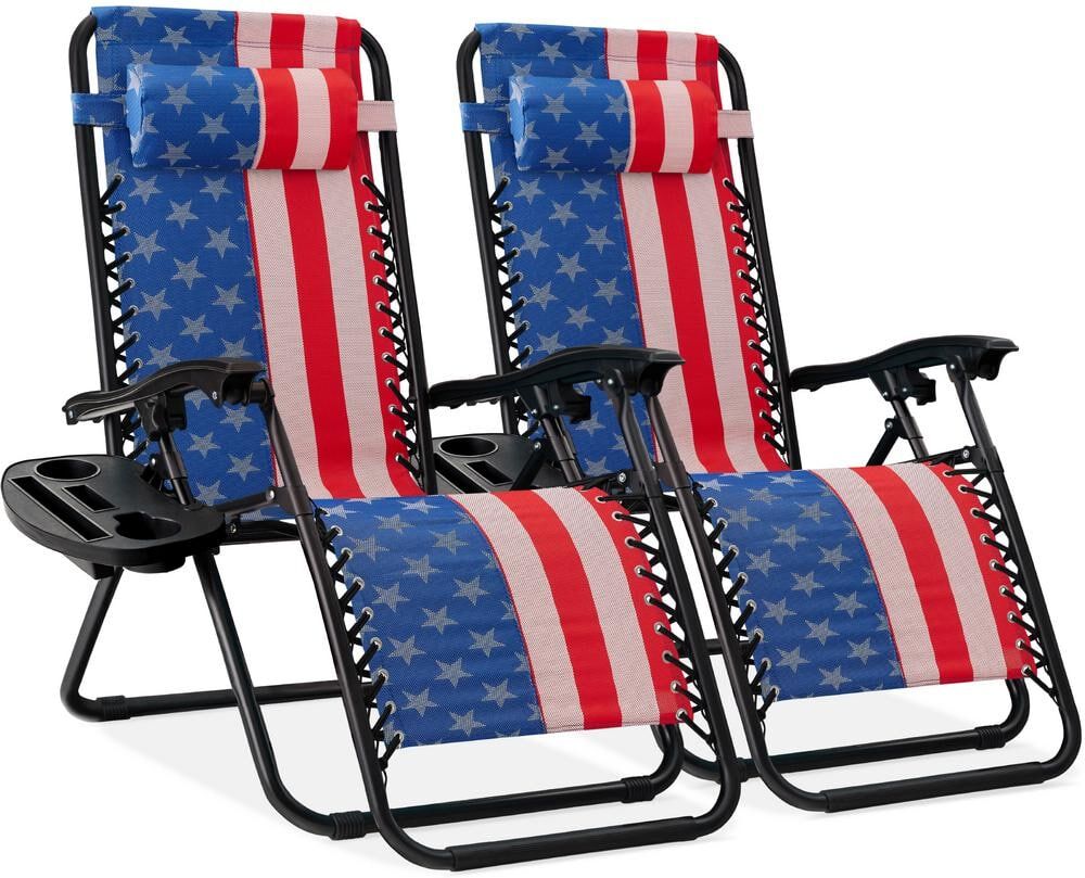 Best Choice Products American Flag Metal Zero Gravity Reclining Lawn Chair with Cup Holders (2-Pack)