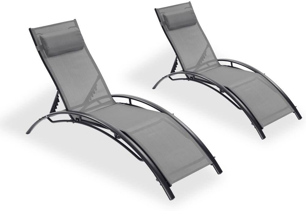 Amucolo 2-Piece Aluminum Chaise Lounge Outdoor Lounge Chair Lounger Recliner Chair with 5 adjustable positions