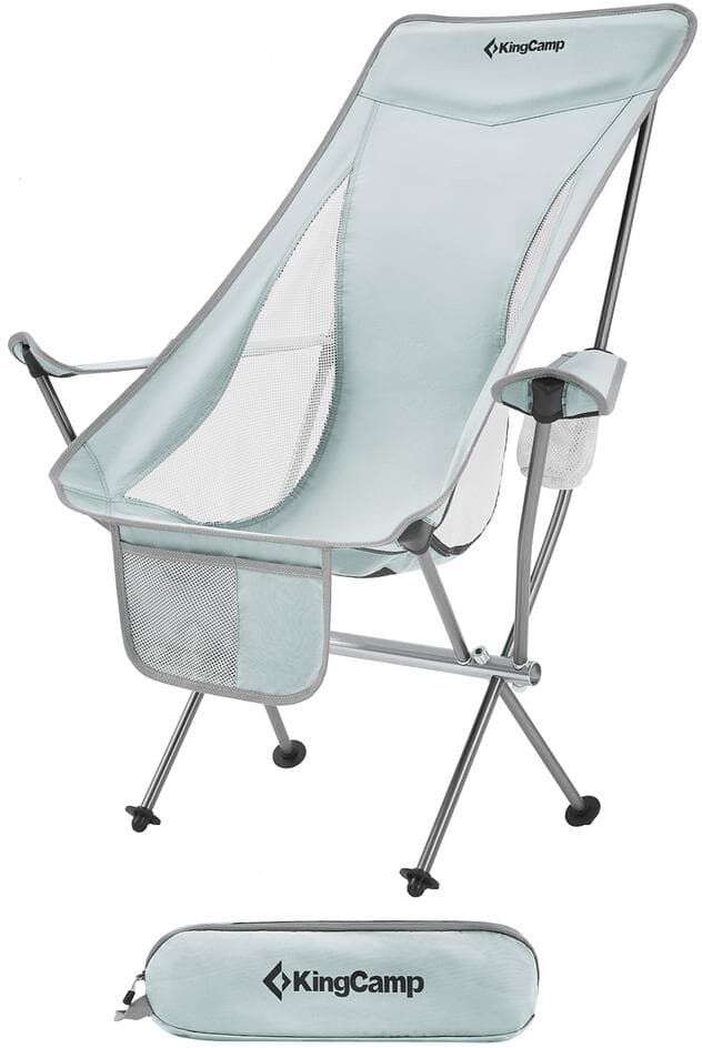 KingCamp Gray Polyester Highback Camping Chair with Cupholder and Pocket