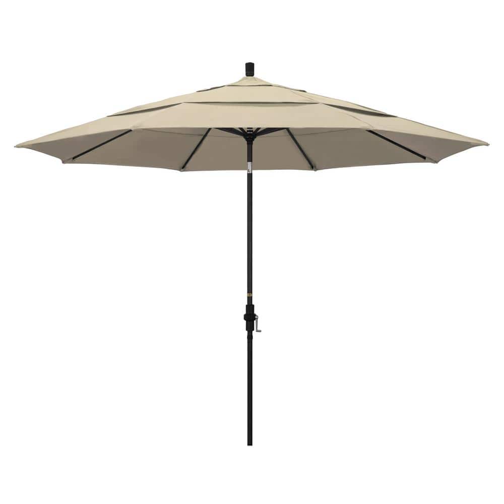 California Umbrella 11 ft. Black Aluminum Pole Market Aluminum Ribs Crank Lift Outdoor Patio Umbrella in Antique Beige Sunbrella