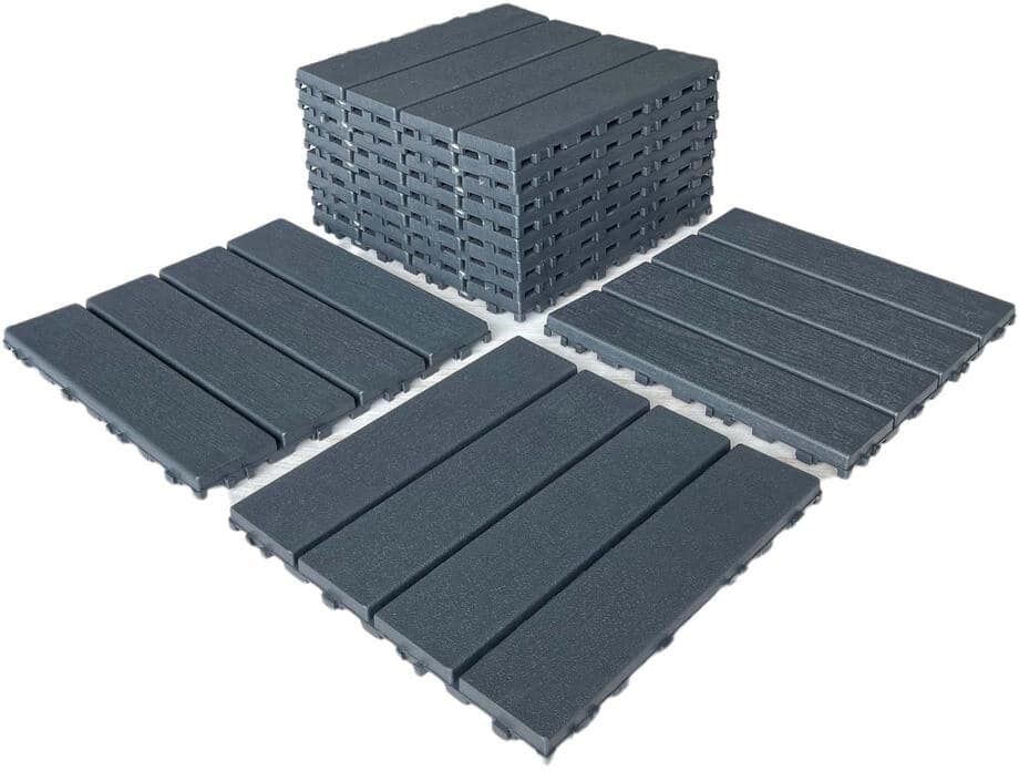 Tunearary 11.5 in W x 11.5 in D Square, Gray ,Outdoor Patio, Deck Waterproof Plastic Interlocking Floor Tile (44 Pack)