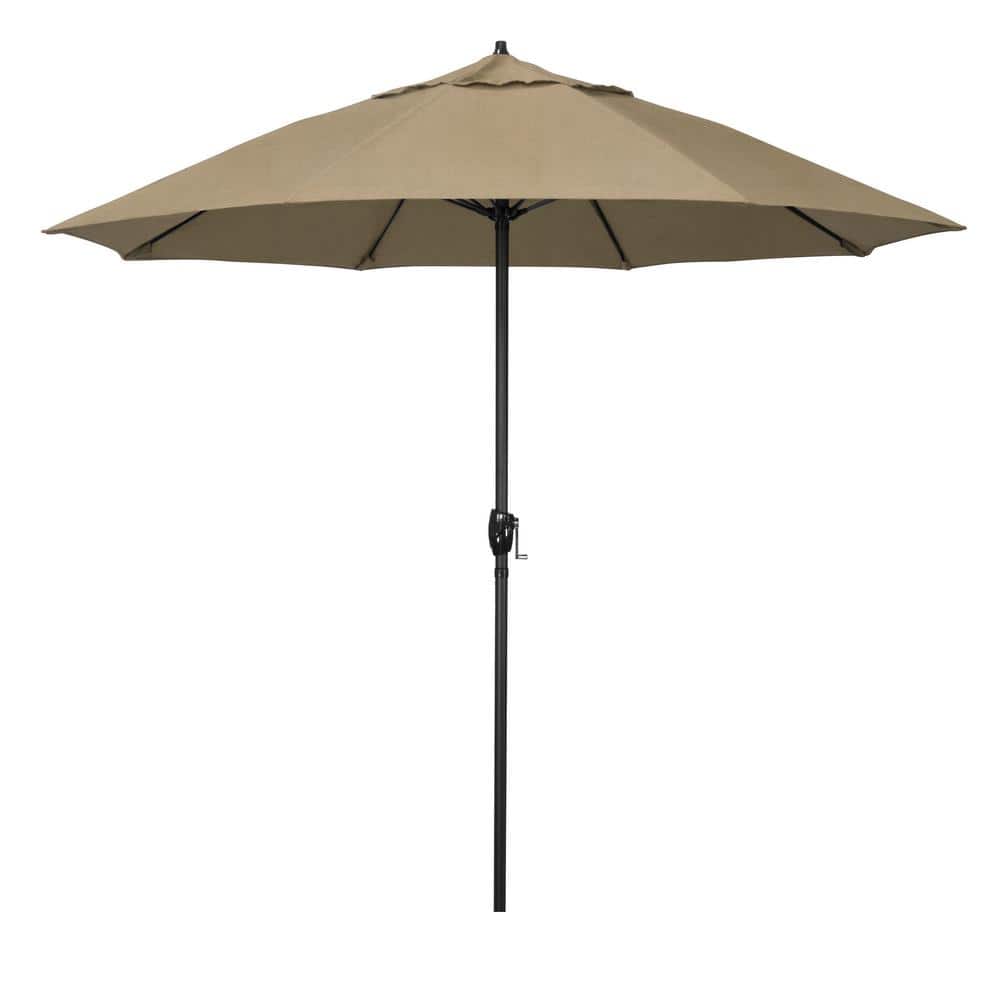 California Umbrella 9 ft. Bronze Aluminum Market Patio Umbrella with Fiberglass Ribs and Auto Tilt in Heather Beige Sunbrella