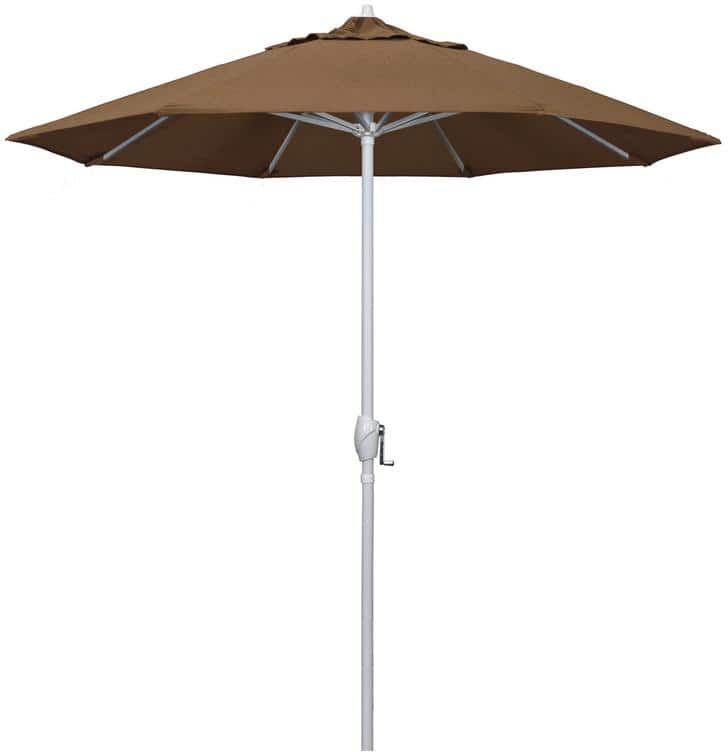 California Umbrella 7.5 ft. Matted White Aluminum Market Patio Umbrella Auto Tilt in Teak Sunbrella