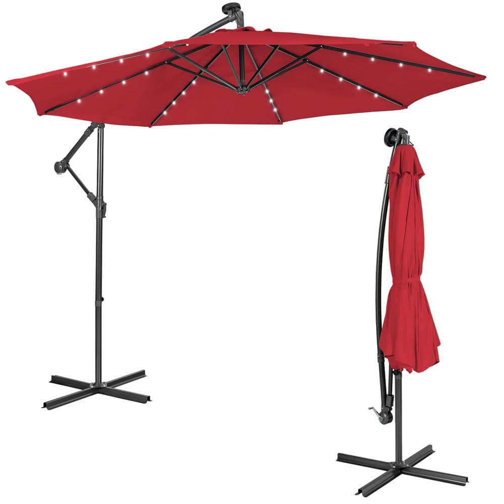 ANGELES HOME 10 ft. Steel Cantilever Solar Patio Umbrella with Tilting System in Wine