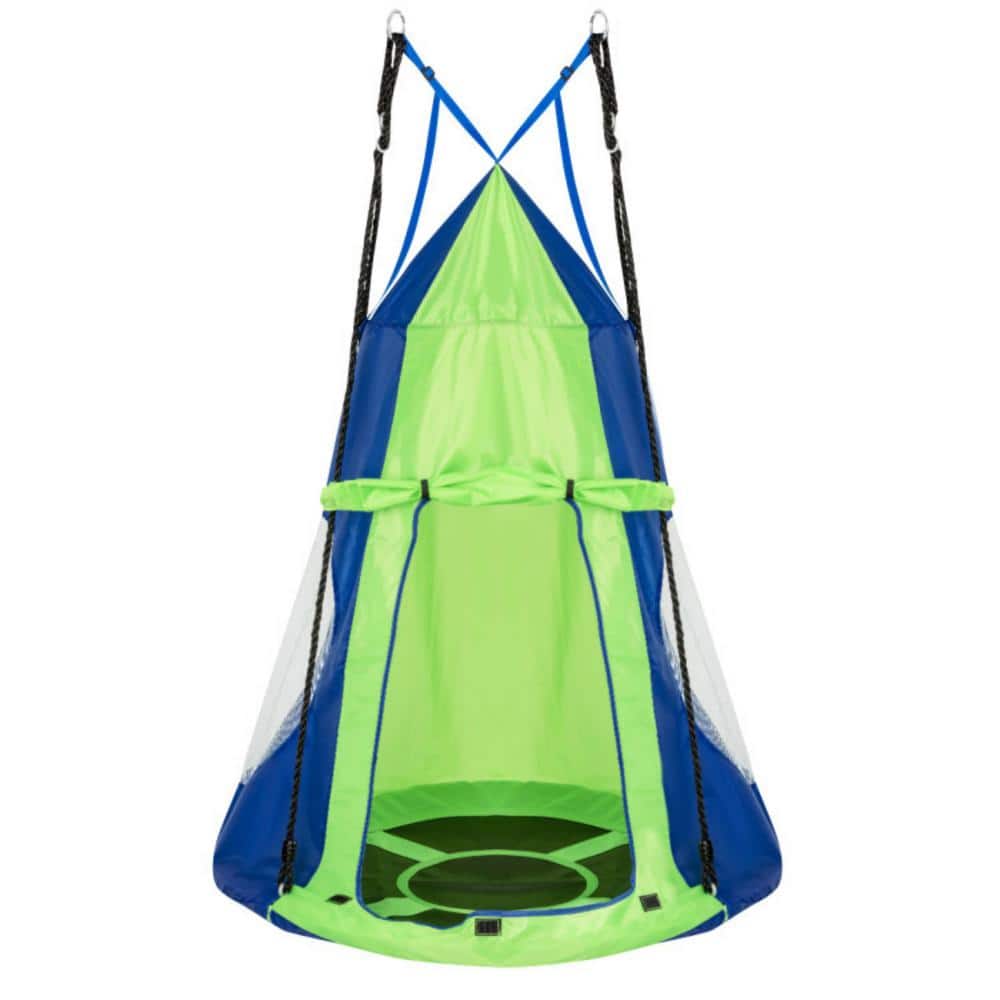 Alpulon Outdoor 2-in-1 Kids Green Hanging Chair Detachable Sling Patio Swing Tent