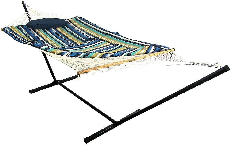 Sunnydaze Decor 12 ft. Rope Hammock Bed Combo with Stand, Pad and Pillow in Lakeview