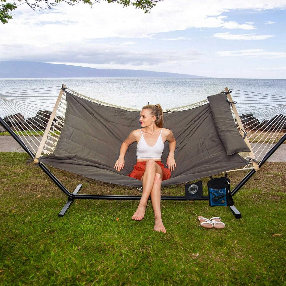 Atesun 10 ft. x 12 ft. Quilted Rope Hammock and 12 ft. Steel Stand with Detachable Pillow, Dark Gray