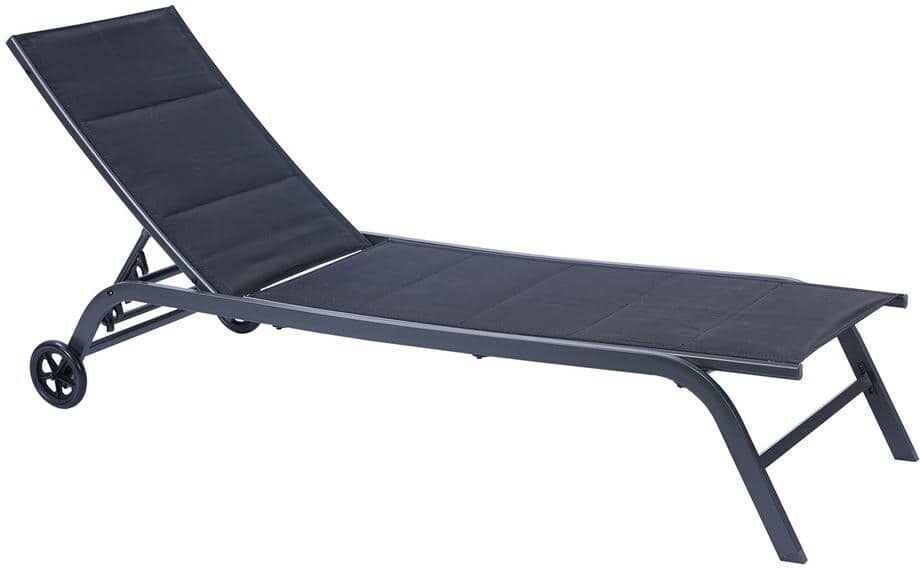 AUTMOON 1-Piece Metal Outdoor Patio Chaise Lounge Chair with Black Cushion, 5-Position Adjustable Metal Recliner