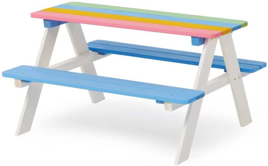 35 in. Rainbow Outdoor Rectangle Wood Picnic Tables for Kids