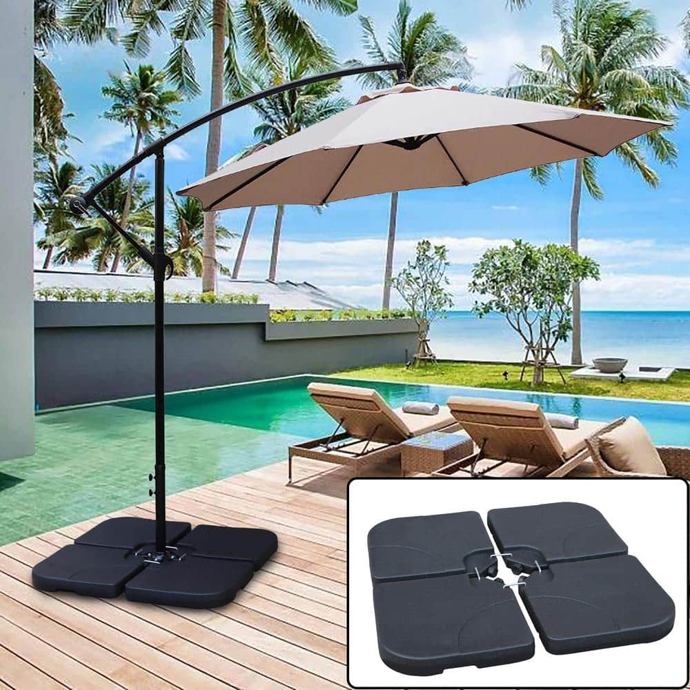 Maypex 130 lbs. Capacity Weighted Cantilever and Offset Patio Umbrella Base in Black (4-Piece)