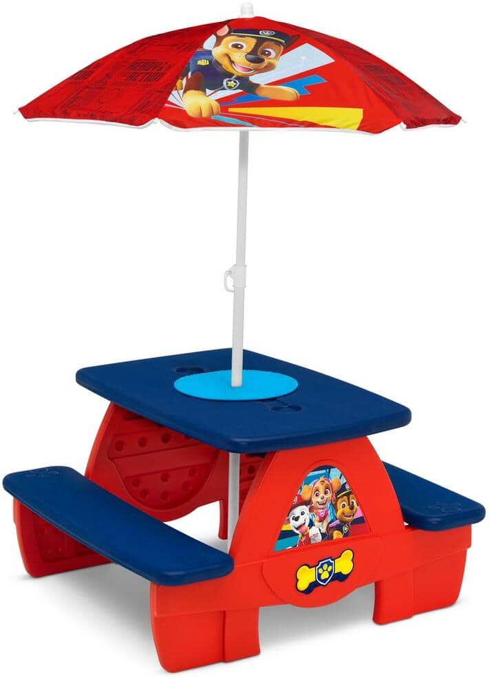 Delta Children Blue PAW Patrol 4 Seat Activity Picnic Table with Umbrella and Lego Compatible Tabletop